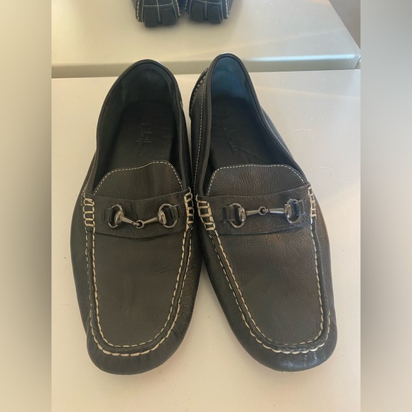Clark black leather cream stitching loafers - Picture 1 of 12